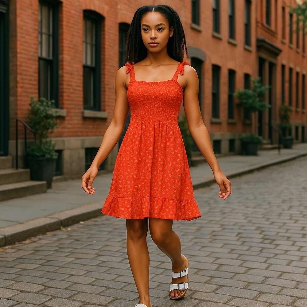 Cabana | by Crown & Ivy Juniors' Smocked Knit Dress Red Star Large